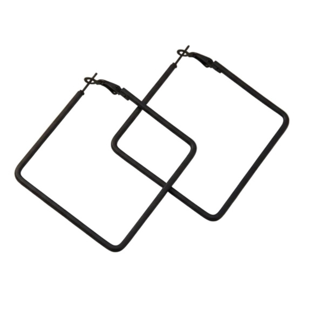 Womens Black Square Hoop‎ Earrings